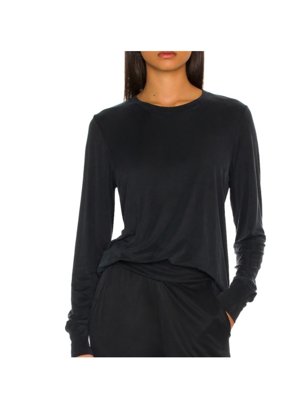 COMMANDO - Vegan Silk Crewneck Top in Black Size Medium from Revolve